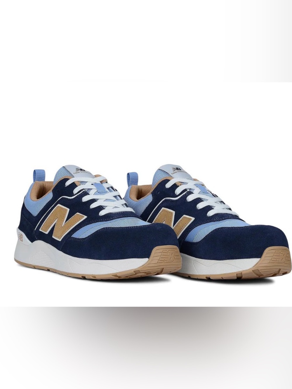 New Balance Navy, Light Blue & Tan Suede Mesh Safety Sneakers 💥 Brand New